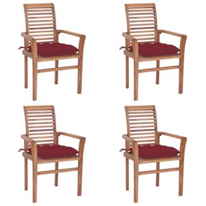 VidaXL Blagovaonske stolice s jastucima boje vina 4 kom od tikovine