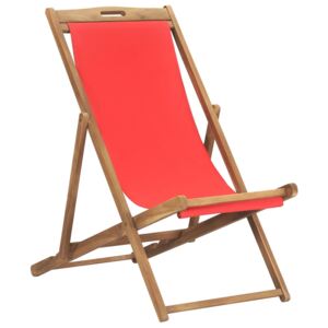 VidaXL Sklopiva stolica za plažu od masivne tikovine crvena
