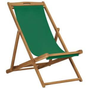 VidaXL Sklopiva stolica za plažu od masivne tikovine zelena