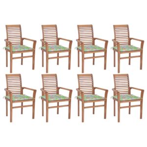VidaXL Blagovaonske stolice s jastucima s uzorkom lišća 8 kom tikovina
