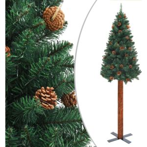Usko božićno drvce s pravim drvom i šiškama zeleno 210 cm PVC