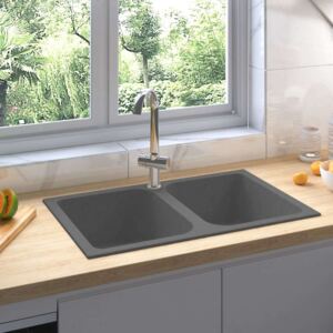 Kuhinjski sudoper s dvije kadice sivi granitni