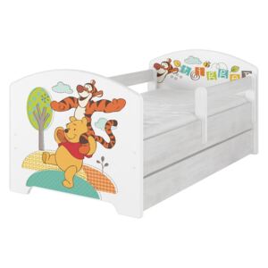Dječji krevet s ogradicom - Winnie the Pooh i tigar - dekor norveški bor Oskar bed and tiger 140x70 cm krevet + skladišni prostor