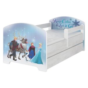 Dječji krevet s ogradicom - Ledeno kraljevstvo - dekor norveškog bora Oskar bed Frozen 140x70 cm krevet + skladišni prostor