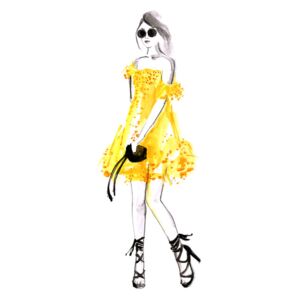 Ilustracija Fashion illustration yellow summer dress, Blursbyai