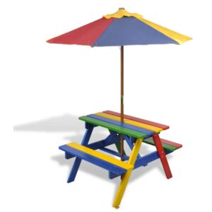 VidaXL Dječji stol & klupe za piknik sa suncobranom četiri boje