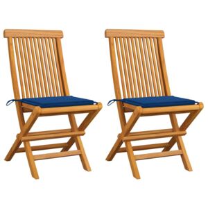 VidaXL Vrtne stolice s kraljevski plavim jastucima 2 kom od tikovine