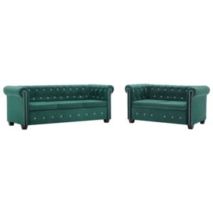 VidaXL Chesterfield sofa set 2 komada baršunasta presvlaka zelena