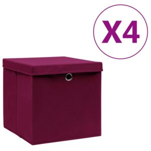 VidaXL Kutije za pohranu s poklopcima 4 kom 28x28x28 cm tamnocrvene