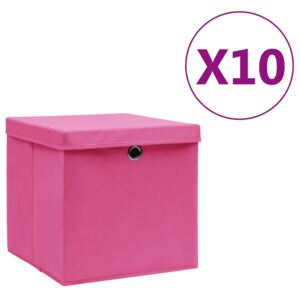 VidaXL Kutije za pohranu s poklopcima 10 kom 28 x 28 x 28 cm ružičaste