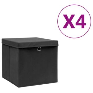 VidaXL Kutije za pohranu s poklopcima 4 kom 28 x 28 x 28 cm crne