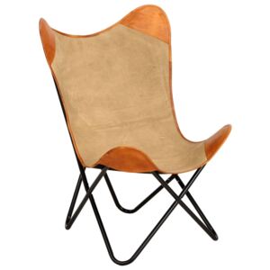 VidaXL Leptir-stolica od prave kože smeđa