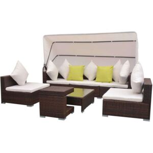 7-dijelni vrtni lounge set s baldahinom poli ratan smeđi