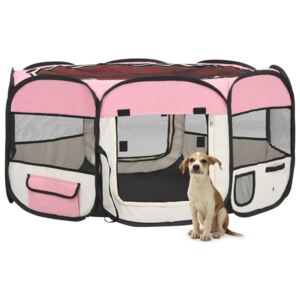 VidaXL Sklopiva ogradica za pse s torbom za nošenje roza 145x145x61 cm