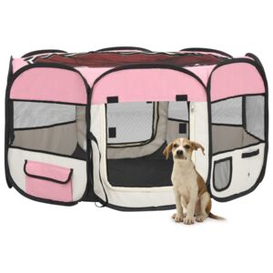 VidaXL Sklopiva ogradica za pse s torbom za nošenje roza 125x125x61 cm
