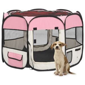 VidaXL Sklopiva ogradica za pse s torbom za nošenje roza 90x90x58 cm