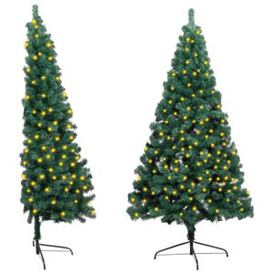VidaXL Umjetna polovica božićnog drvca i stalak LED zelena 210 cm PVC