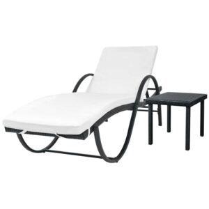 Ležaljka za sunčanje s jastukom i stolom poliratan crna