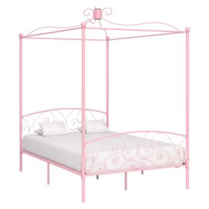 VidaXL Okvir za krevet s nadstrešnicom ružičasti metalni 120 x 200 cm