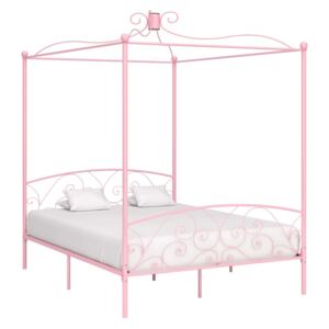 VidaXL Okvir za krevet s nadstrešnicom ružičasti metalni 160 x 200 cm