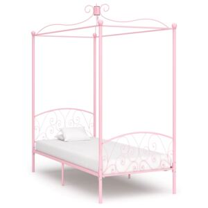 VidaXL Okvir za krevet s nadstrešnicom ružičasti metalni 90 x 200 cm