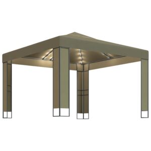 VidaXL Sjenica s duplim krovom i svjetlima 3x3x2,7 smeđe-siva 180 g/m²