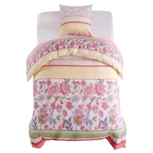 VidaXL Set posteljine cvjetni/prugasti ružičasti 155 x 200 / 80 x 80 cm