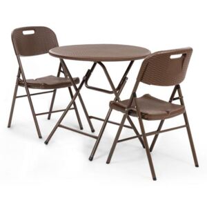 Blumfeldt Burgos, stol za sjedenje + 2 stolice, čelični okvir HDPE imitacija ratana, sklopivo