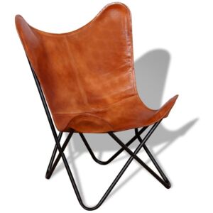 VidaXL Butterfly stolica od prave kože smeđa