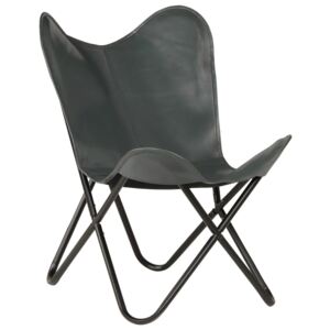 VidaXL Leptir-stolica od prave kože siva