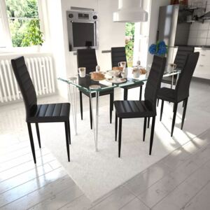 VidaXL Komplet za ručak - Linijske stolice crne tanke 6 kom + stakleni stol
