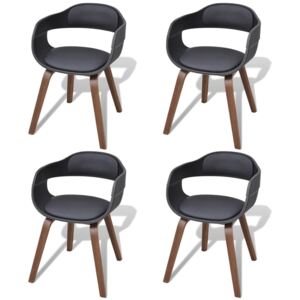 VidaXL Blagovaonske stolice od zaobljenog drva i umjetne kože 4 kom crne