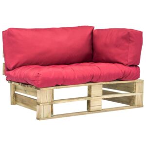 VidaXL Vrtna sofa od paleta s crvenim jastucima od borovine