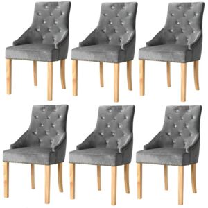 VidaXL Blagovaonske stolice 6 kom od masivne hrastovine i baršuna srebrne