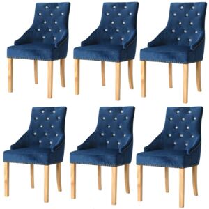 VidaXL Blagovaonske stolice 6 kom od masivne hrastovine i baršuna plave