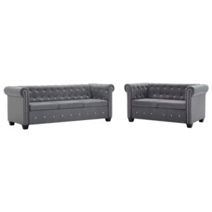 VidaXL Chesterfield sofa set 2 komada baršunasta presvlaka sivi