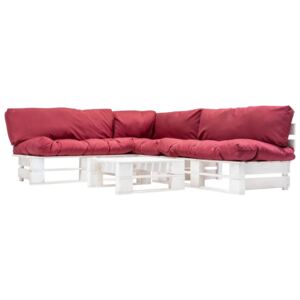 VidaXL 4-dijelna vrtna garnitura od paleta s crvenim jastucima drvena