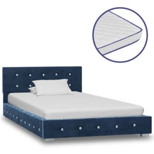 VidaXL Krevet s memorijskim madracem plavi baršunasti 90 x 200 cm