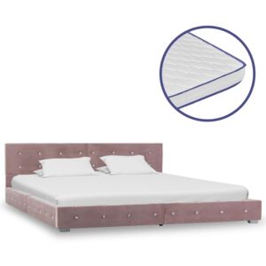 VidaXL Krevet s memorijskim madracem ružičasti baršunasti 160 x 200 cm