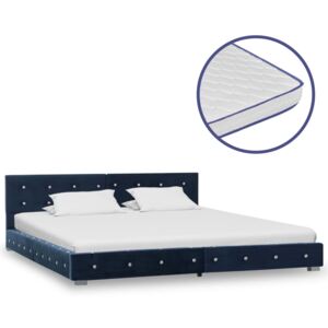 VidaXL Krevet s memorijskim madracem plavi baršunasti 160 x 200 cm
