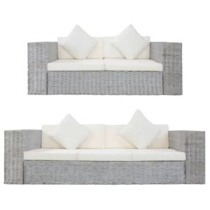 VidaXL 2-dijelni set sofa od prirodnog ratana s jastucima sivi