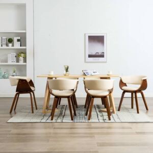 VidaXL Blagovaonske stolice od savijenog drva i umjetne kože 6 kom krem
