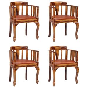 VidaXL Blagovaonske stolice od prave kože i masivnog drva šišama 4 kom