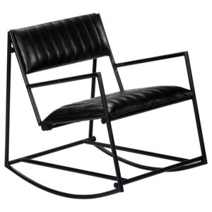 VidaXL Fotelja za ljuljanje od prave kože crna