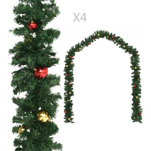 VidaXL Božićne girlande s kuglicama 4 kom zelene 270 cm PVC