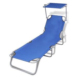 VidaXL Sklopiva ležaljka za sunčanje s baldahinom čelik i tkanina plava