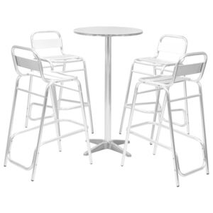 VidaXL 5-dijelni barski set s okruglim stolom srebrni aluminijski