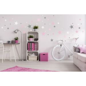 Dekoracija zida - Stars Grey / Pink Stars
