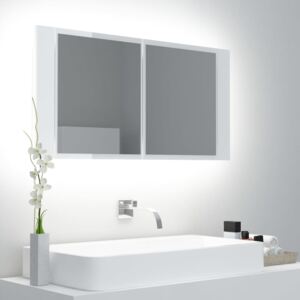 VidaXL LED kupaonski ormarić s ogledalom visoki sjaj bijeli 90x12x45 cm
