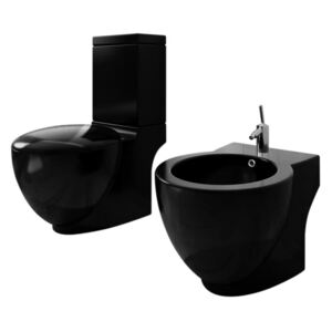 VidaXL Keramički set - samostojeća WC školjka i bide, Crni